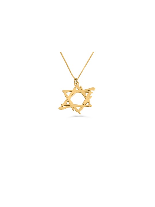 שרשרת מגן דוד זהב בסגנון חופשי אסימטרי, מתנת חתונה יהודית
